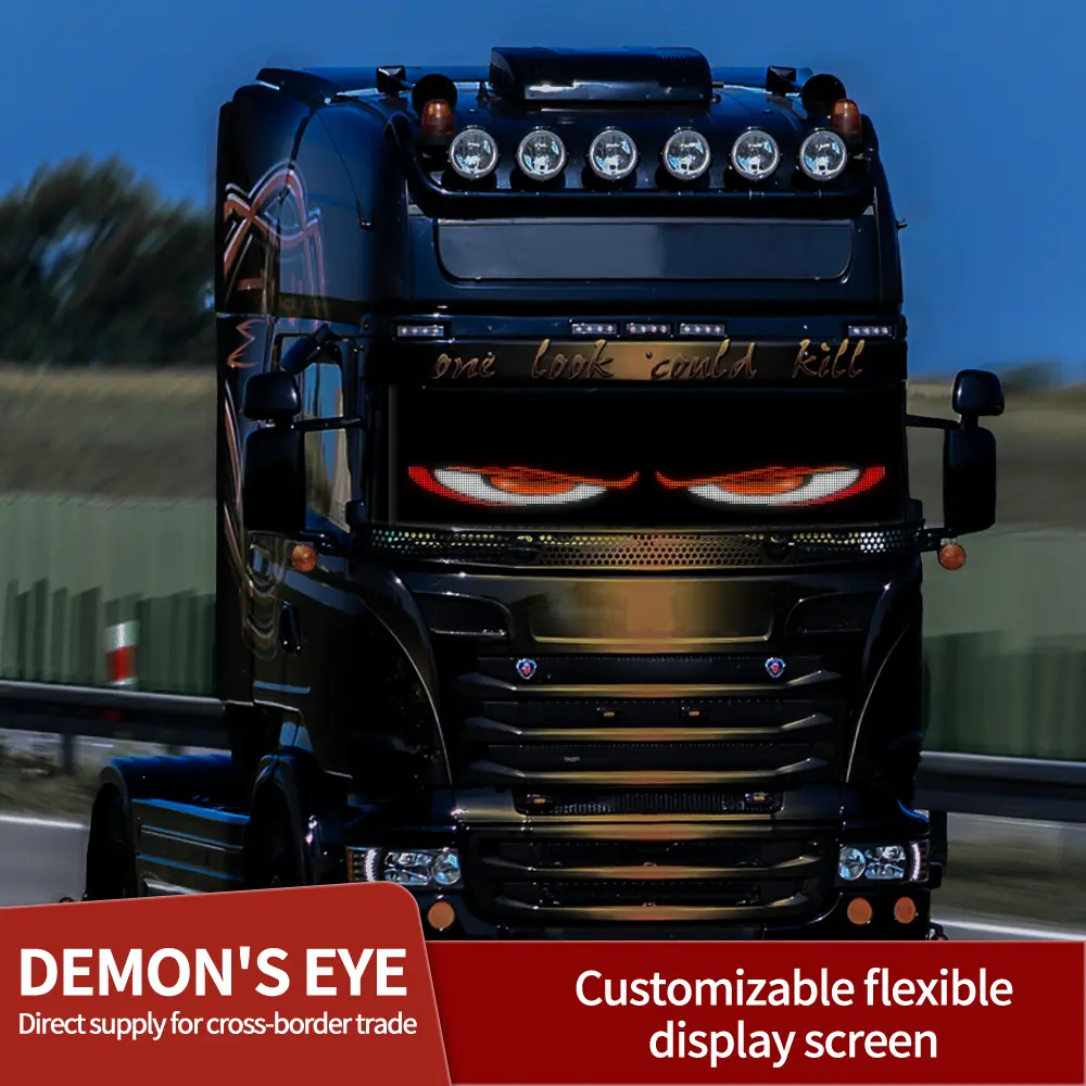 2-Pack Devil's Eye Epoxy Resin LED Flexible Windshield Panel, 23.42x4.72in, 5V USB Powered, Bluetooth APP Control, Custom Animations, Peel-Stick, High-Bright LEDs, Lightweight & Portable, Advertising Accessory for Cars/SUVs, Clothing, Food Trucks, Bags