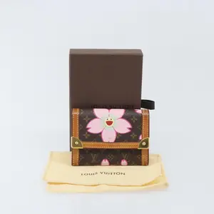 Pre-owned Louis Vuitton FINAL SALE Small Leather Goods Takashi Murakami Cherry Blossom Porte Monnaie Plat Card Case