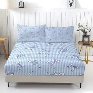 Cute Bow Pattern Fitted Sheet, Girly Style Bedding Set (1 Sheet + 2 Pillowcases, No Pillow Insert), Suitable For Girls, Teenagers, Adults, Bedrooms, Dormitories, Guest Rooms