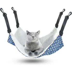 Reversible Hanging Pet Hammock for Cage Soft Double-Sided Hanging Bed for Kitten Puppy Ferret Small Dogs Rabbits Small Animals with Adjustable Straps & Plastic Hooks