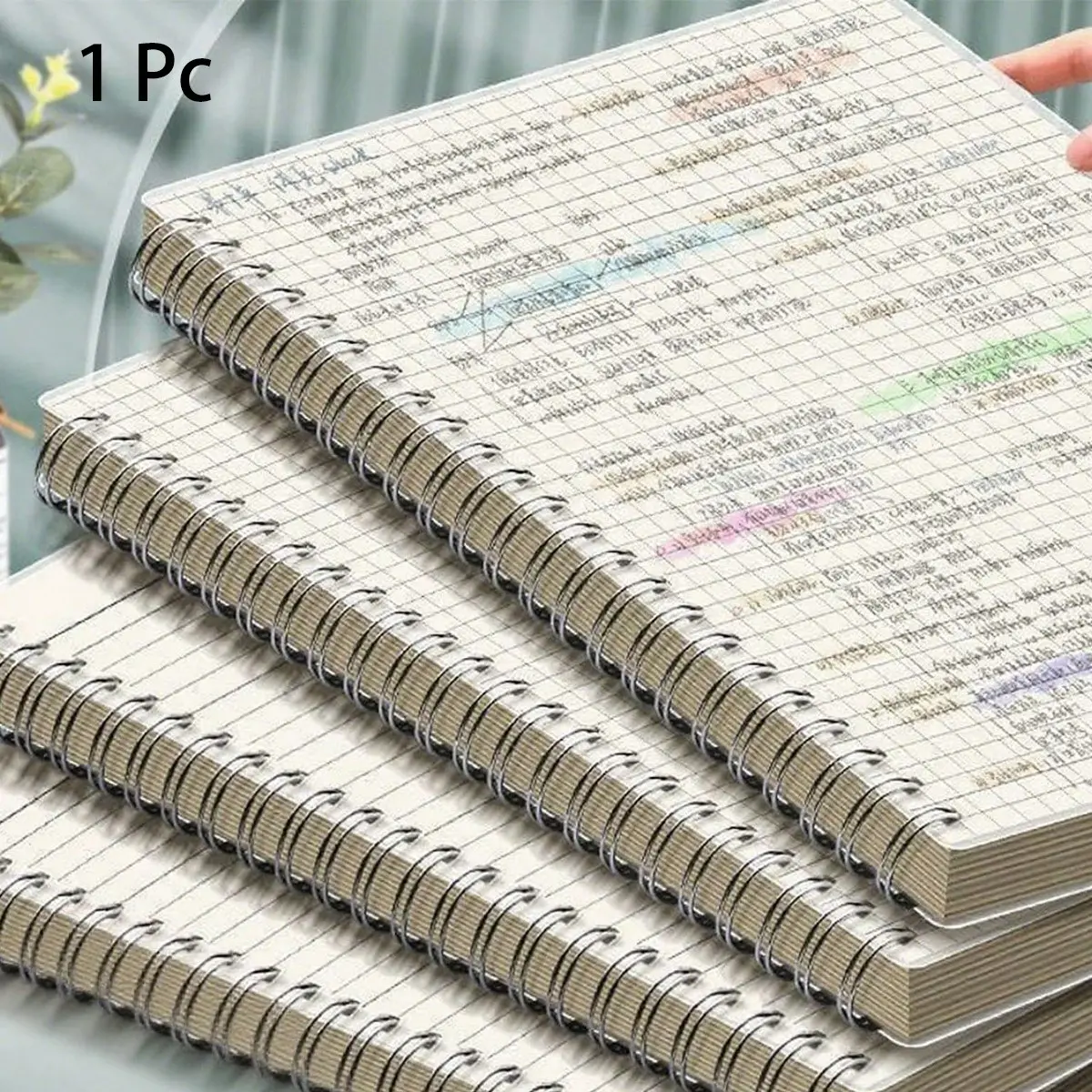 1Pc/4Pcs Spiral Notebook,Transparent Cover,80 Sheets Grid Paper,Sturdy Twin-Wire Binding,180° Lay-Flat Design,Smooth Thick Pages for Math Notes,Study Planning, Writing, Sketching, Journaling, Office Work, Desk Stationery and Back to School Supplies
