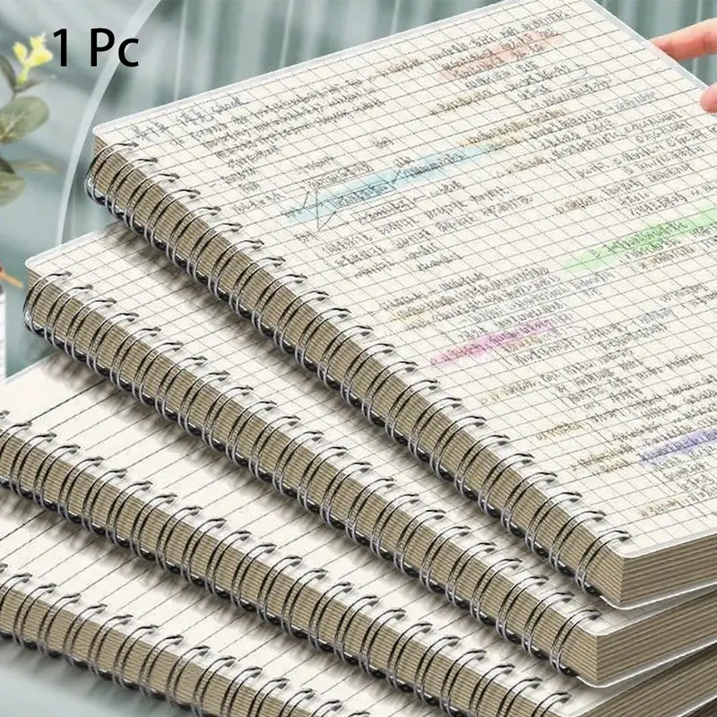 Spiral Grid Notebook, 1-Pack/4-Pack, Transparent Cover, 80 Sheets Graph Paper, Twin-Wire Binding, 180° Lay-Flat, Thick Smooth Pages for Math Notes, Planning and Journaling, Back-to-School Supplies, Office Study Materials