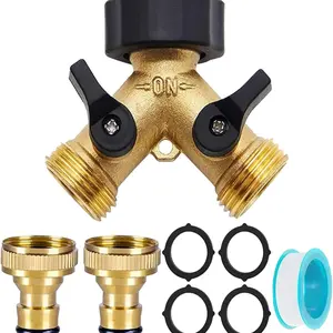 3/4 Garden Hose Splitter Kit, 6-Port Faucet One-To-Two Connector, Brass Y-Type Water Distributor, Durable Outdoor Gardening Accessory