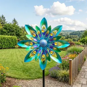 Elegant Outdoor Metal Windmill, Dual Layer Peacock Feather Design, Garden Patio Courtyard Decor, Perfect Gift, Lawn Decoration
