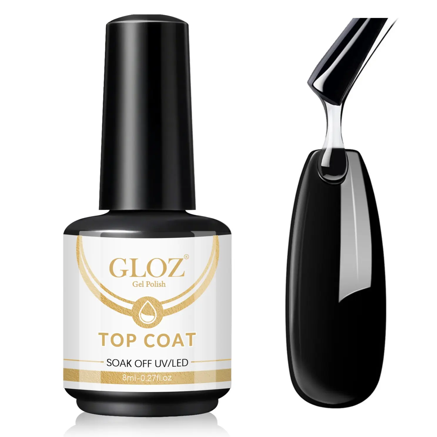 GLOZ 8ML No Wipe High Gloss Top Coat, Professional Soak Off UV LED Gel Nail Polish Nail Art for Long Lasting Shiny Glossy Finish, Manicure DIY & Salon Use