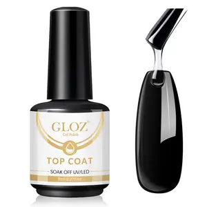 GLOZ 8ML No Wipe High Gloss Top Coat, Professional Soak Off UV LED Gel Nail Polish for Long Lasting Shiny Glossy Finish, Manicure DIY & Salon Use