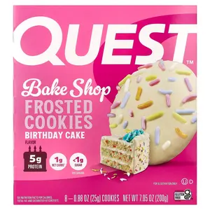 Quest Nutrition Bake Shop Frosted Cookies, Birthday Cake, 8 Cookies, 0.88 oz (25 g) Each