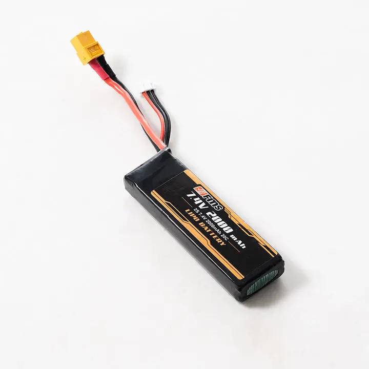 FMS Unisex High Performance Lipo Battery - 7.4V, 2000mAh, 20C, XT60 Connector, Cells Included, Durable for Electric & Remote Control Toy Accessories, High Performance Battery
