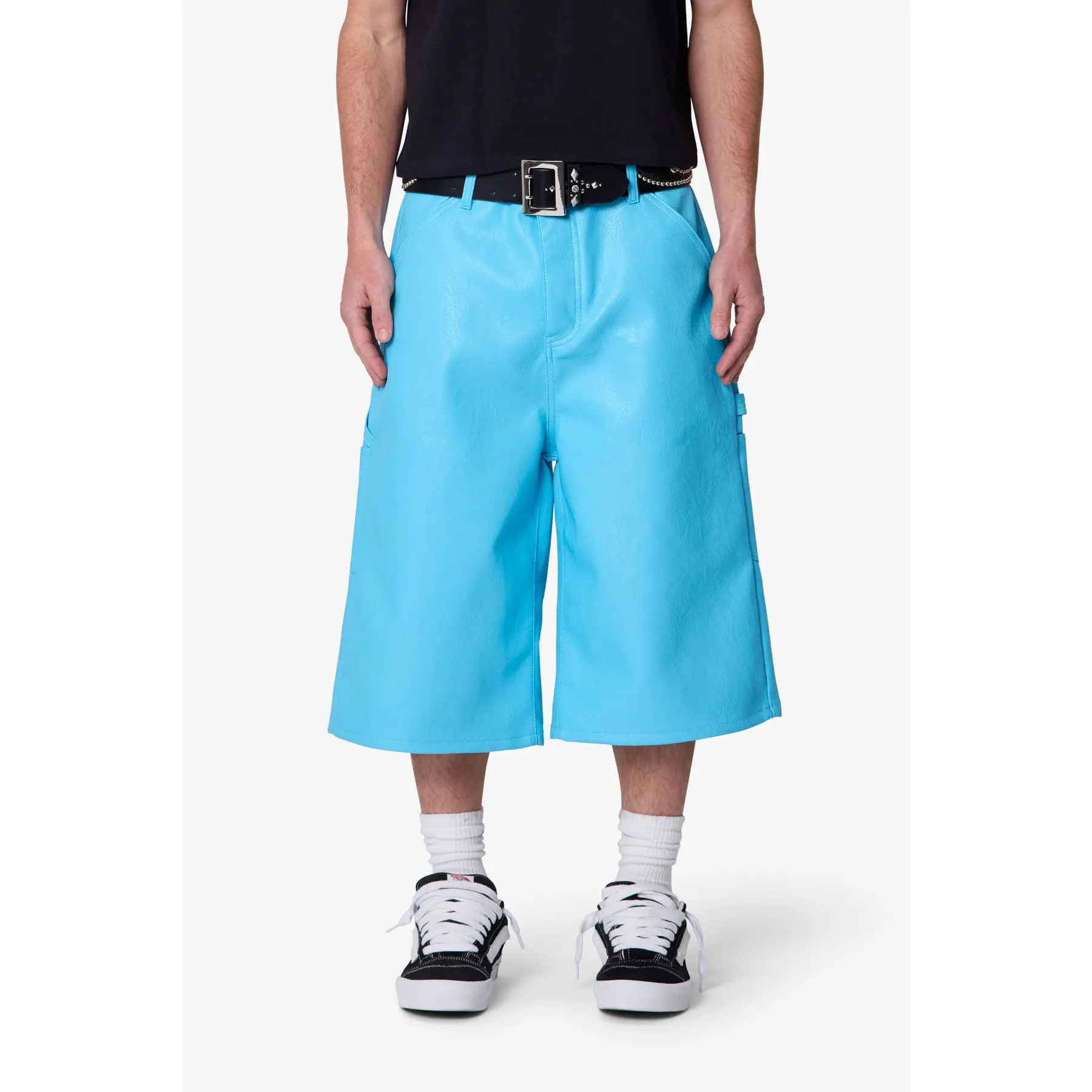 mnml Ultra Baggy Leather Work Shorts - Blue