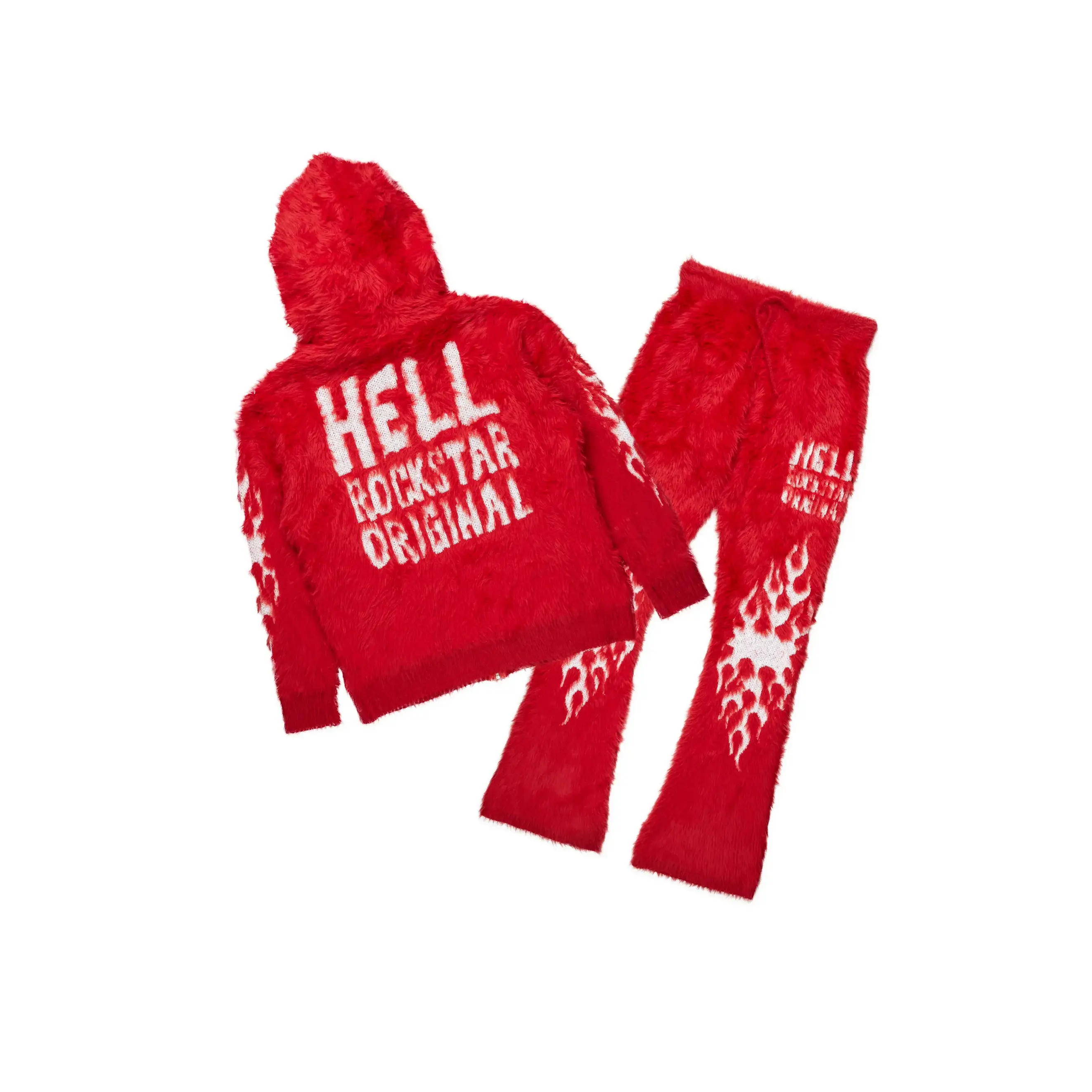 Toshio Red Stacked Flare Knitted Mohair Track Set