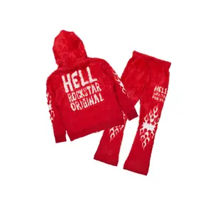 Toshio Red Stacked Flare Knitted Mohair Track Set