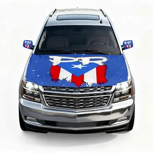 PR Letters & Starry Design Puerto Rico Flag Car Hood & Mirror Covers Set – 4x5.25 ft Stretchable Fit, Windproof, Fade-Resistant, Ideal for Cars, Trucks & SUVs