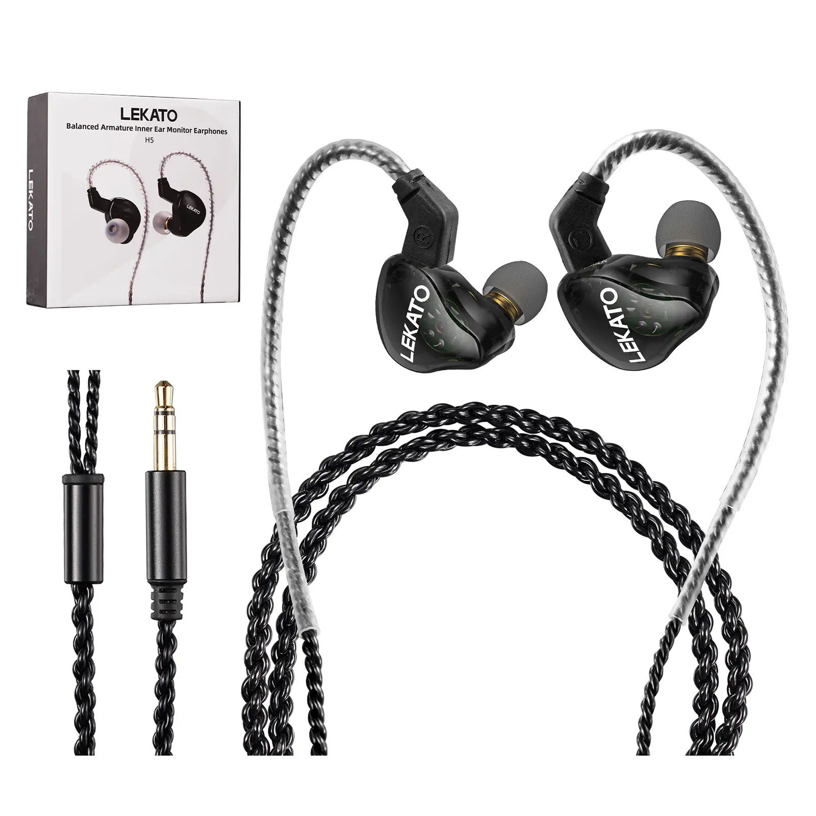 LEKATO In Ear Monitors H5 Headphones,Hybrid Hifi Earphones for Musicians Singers, Detachable 2Pin Cable 1BA+1DD Wired Gaming Earbuds Professional Deep Bass Sound Isolating