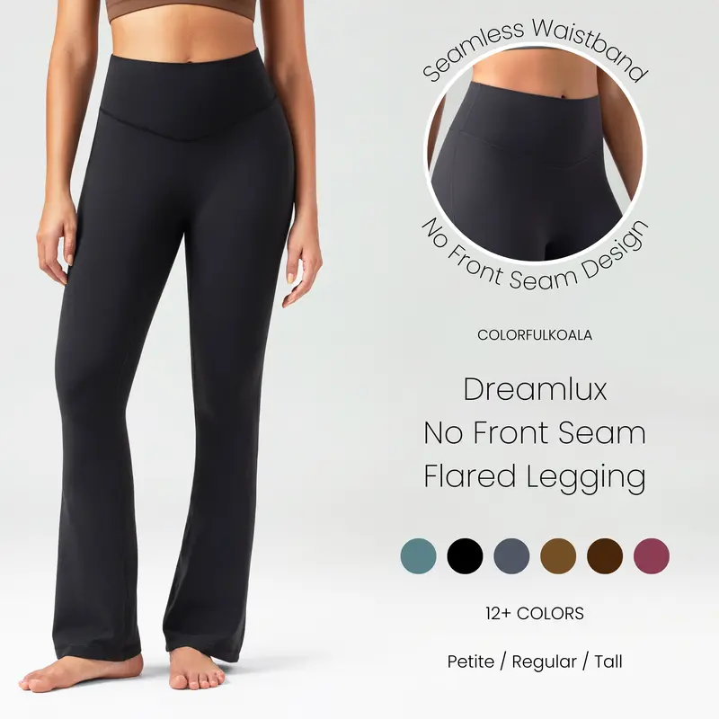 Colorfulkoala Dreamlux No Front Seam Mini Flare Leggings for Women, Seamless High Waisted Buttery Soft Yoga Pants Activewear