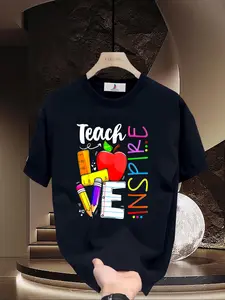 Cute Teacher T-shirt, unisex, with a theme of teaching love and inspiration, campus style short-sleeved top, a Teacher's Day gift that both students and teachers love to wear, comfortable pure cotton, a summer essential