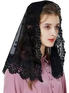 New Women's White Bridal Embroidered Floral Mantilla Lace Shawl Muslim Headscarf