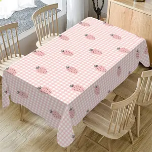 Rectangular Tablecloth Spring Summer Strawberry Plaid Pattern, Indoor Outdoor Use, Kitchen Dining Room Decor, Holiday Wedding Party
