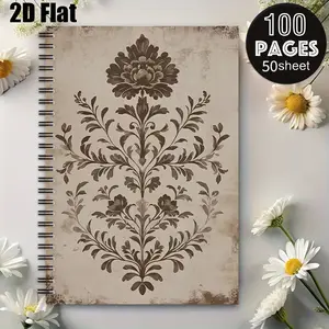 1 Spiral Bound Notebook 5.7x8.26 Inch, Vintage Floral Design, Durable Coil Binding, Perfect for Travel Journal, Camping Log, Daily Planner, Thanksgiving Christmas Gift for Writers Students Outdoor Enthusiasts [2D] Flat