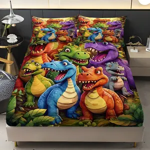 Colorful Dinosaur Bedding Set, Cartoon Style Bed Sheets, Vibrant Dinosaur Patterns, Ultra Soft and Durable Fabric, Perfect for Kids Room, Bedsheet Sets