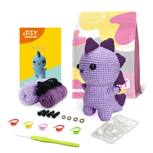 Beginner DIY Crochet Kit, Cute Dinosaur, Easy to Learn, Perfect for Dolls Gifts, Stress Relief, Knitting Learning, Includes Video Tutorial