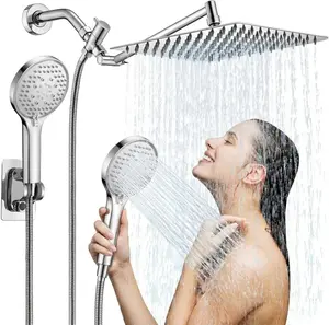 Shower Head,10" Rain Shower Head With Handheld Spray Combo, High Pressure Shower Heads with Hose and 11'' Angle Adjustable Extension Arm, Waterfall Showerhead, Dual Detachable Shower Head