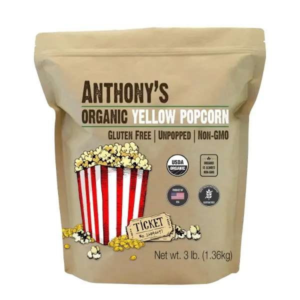 Organic Yellow Popcorn Kernels, 3 lb, UnPopped, Gluten Free, Non GMO
