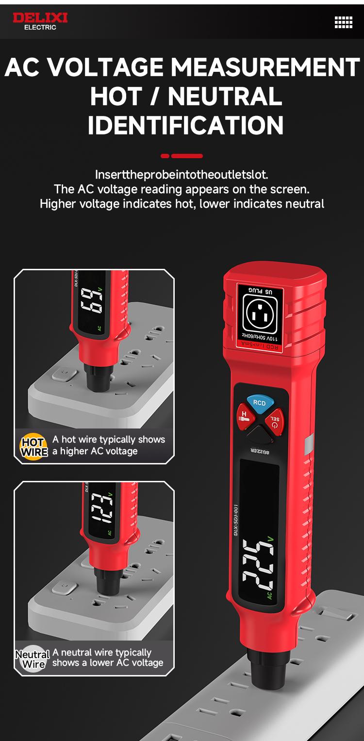 DELIXI 2 in 1 Outlet Circuit & Voltage Tester Pen, 2–440V AC Voltage Detector with NCV Function, Integrated GFCI Outlet Tester & Polarity Check, LCD Display, Audible Alarm & Flashlight, 3 Prong AC Voltage Socket Checker, Wiring Fault Detector detail 7