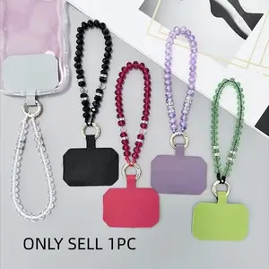Durable Phone Lanyard Short with Fixed Clip, Handmade Wrist Strap Crystal Beads Charm, Anti-Loss Accessory for Phones
