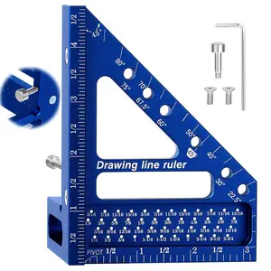 3D Multi-Angle Measuring Ruler -Woodworking 3D Square Protractor 22.5-90 Degree and Miter Ruler - Aluminum Alloy Drawing Line Ruler for Carpenter and Craftsmen Blue