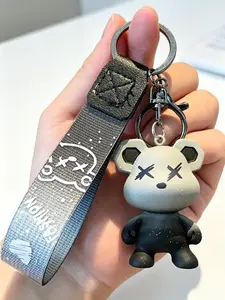 Cool Gradient Bear Keychain, Street Style Hip Hop Design, Durable Strap, Anti-Loss Metal Clip, Unisex Accessory, Perfect Gift