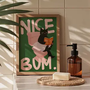 1pc Frameless Canvas Poster Humorous Cat Design Letters Wall Art for Bathroom Living Room Bedroom Modern Interior Decor