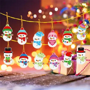 12pcs/set DIY diamond painting pendant, keychain, snowman shaped design suitable for Christmas home decoration gifts, Acrylic Ornament