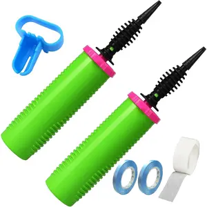 2Pack Green Handheld Balloon Pump 2-Way Dual Action + Tying Tool 2-in-1 Portable Manual Inflator For Party