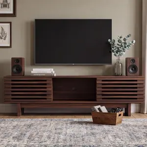 55" Walnut TV Stand for Living Room | Wood Media Console Table with Storage | Modern Entertainment Center for TVs Up to 65" | Easy Assembly