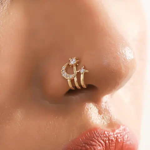 Elegant Rhinestone Decorated Nose Ring, Nose Piercing Jewelry, Women's Fashionable Body Jewelry for Party, Daily Clothing Decor, Trendy All-match & Exquisite Jewelry for Birthday Gift, Body Jewellery