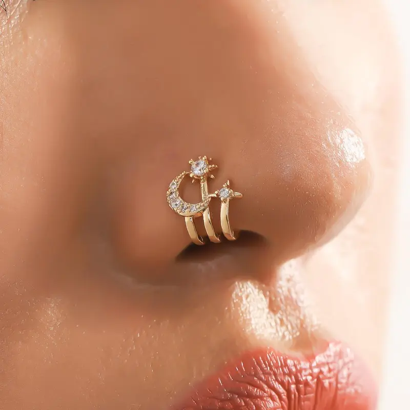Elegant Rhinestone Decorated Nose Ring, Nose Piercing Jewelry, Women's Fashionable Body Jewelry for Party, Daily Clothing Decor, Trendy All-match & Exquisite Jewelry for Birthday Gift, Body Jewellery