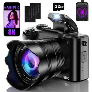 8K Digital Cameras for Photography with WiFi,Autofocus 88MP Vlogging Camera for YouTube with Dual-Lens,16X Digital Zoom Point and Shoot Camera,3.2'' Screen, Anti-Shake,2  & Stand