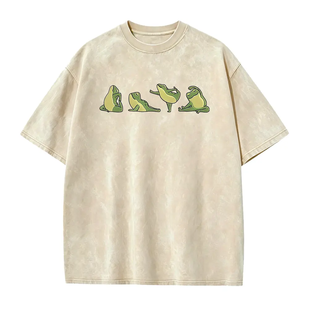 Women's Vintage Frog Yoga T-Shirt - Soft Breathable Short Sleeve Top with Cute Frog Print, Round Neck for Yoga & Casual Wear Suitable for Spring Summer Fal
