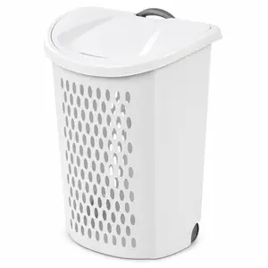 Sterilite Ultra Wheeled Laundry Hamper with Retractable Handle & Flip-Top Lid – 2 Bushel Plastic Hamper with Wheels, BPA-Free, Ideal for Apartments, Dorms & Bedrooms Basket