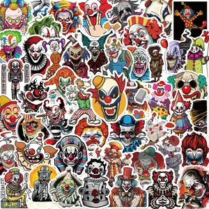Horror Clown Pattern Sticker, 50pcs/set Cartoon Movie Character Decorative Sticker, DIY Decals for Water Bottle, Laptop, Phone Case, Scrapbooking, Journal Making, Halloween