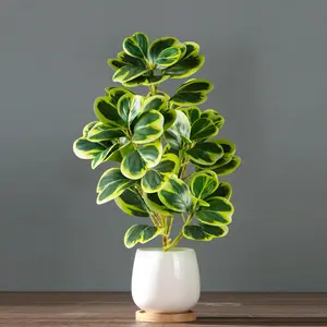 20-37cm Artificial Ficus Tree Fake Oak Tree Tropical Fiddle Fig Plant Plastic Banyan Branch Heart-shaped Rubber Leaves Realistic Leafs Decorative For Home Desktop Shop Wedding Decor