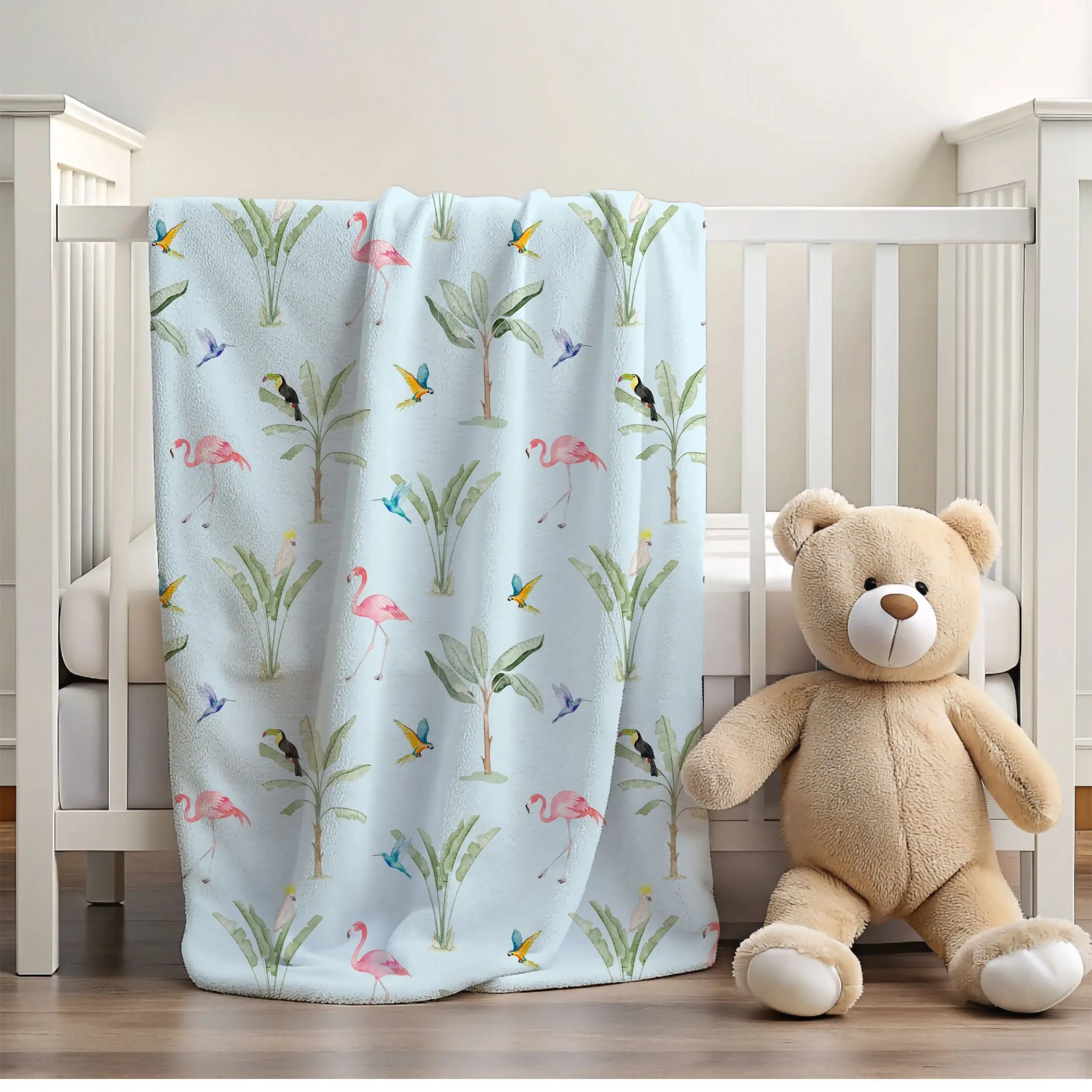 Tropical Birds 30x40 Sherpa-backed Minky Blanket