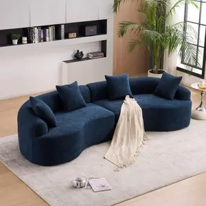 Blue Compression Foam Curved Modular Sectional Sofa, 30D High-Density Chenille Sleeper Couch for Apartment, Living Room, 110" Length