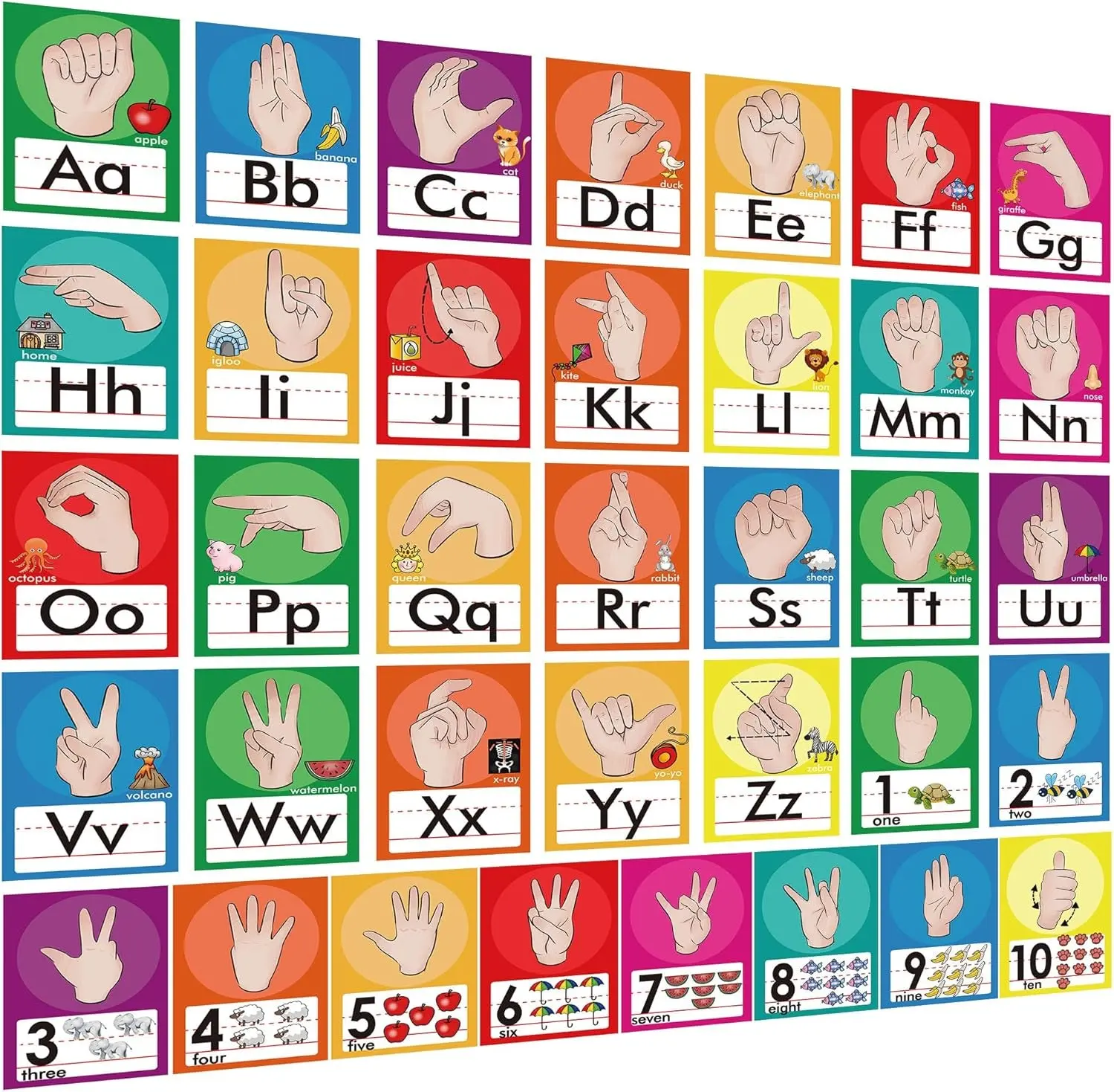 36 Pieces Bulletin Board Set ABC Number Sign Language Flash Cards for Pre-School Kindergarten Elementary Classroom Nursery Homeschool