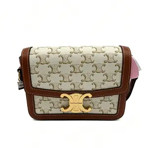 Pre-owned Celine Caramel White Triomp Triumphal Arch Tofu Shoulder Bag 18*6*13cm th260611025