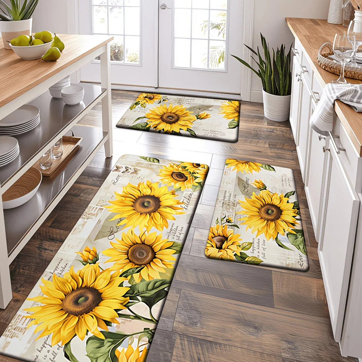 Kitchen Sunflower Pattern | Home Happiness Design Non Slip Backing Soft Floor Mat for Living Room Bedroom Kitchen Dining Room Entryway Bathroom Laundry Room Home Decor Suitable for Spring and Summer Use Polyester Machine Wash No Frills Around
