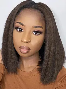Kinky Straight Wigs for Black Women, Glueless Synthetic Wigs, High Quality Yaki Straight Wigs for Women, Cheap Wigs on Clearance Sale