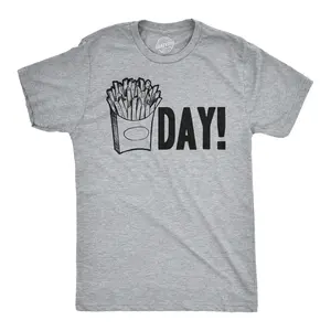 Mens Fry Day Friday T shirt Funny Fast Food French Fry Weekend TGIF Tee Mens Funny T Shirts Cool Vintage Fashion T-Shirt Gift Classic Menswear Funny Food Short Sleeve Novelty Tees for Guys Light Grey