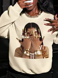 Women's Printed Hoodie, Luxurious Street Style Art Print, Loose Fit, Casual Fashion for Urban and Fall Winter Days