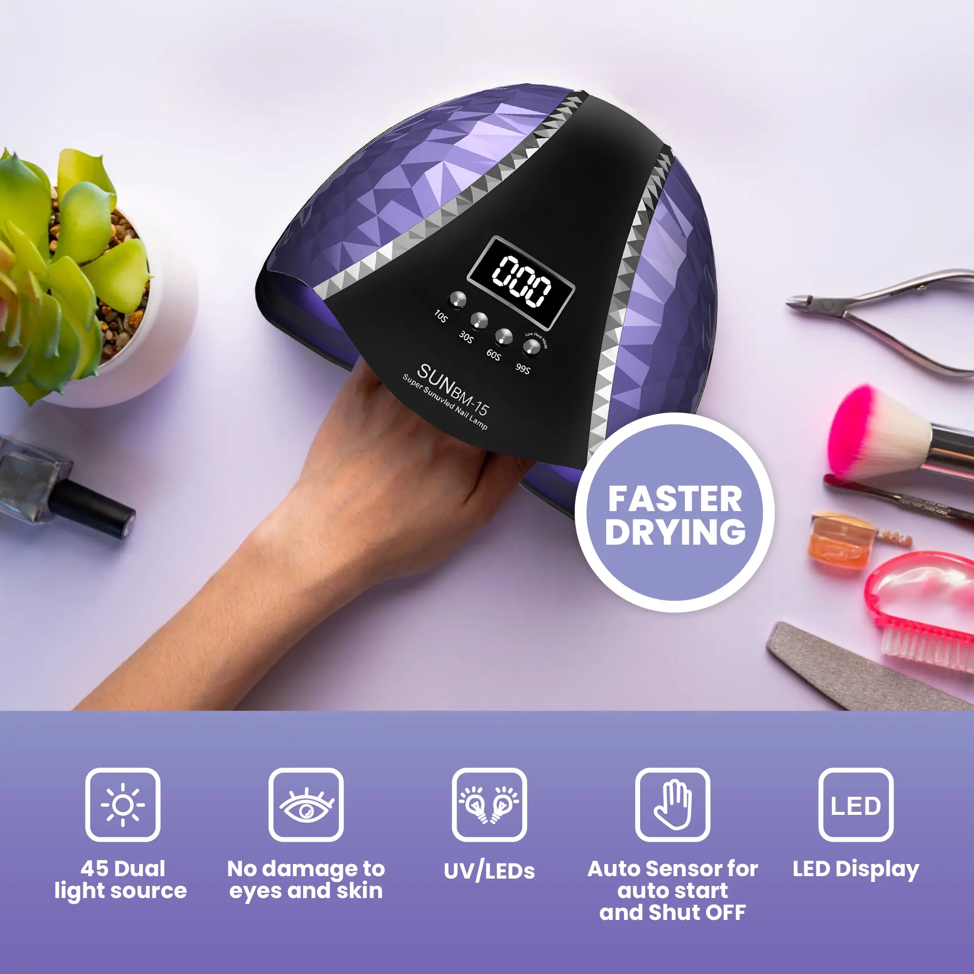 180W UV Nail Lamp for Gel Nails, Professional Nail Dryer with 45 LED Nail Lights with Auto Sensor, LCD and 4 Timer Settings